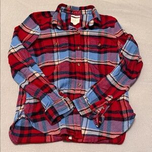 American Eagle Outfitters Red and Blue Plaid Flannel Shirt
